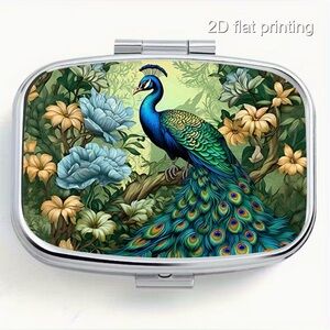 Peacock Bird Nature Inspired Pill Organizer 2-Compartment Compact Pill Case New